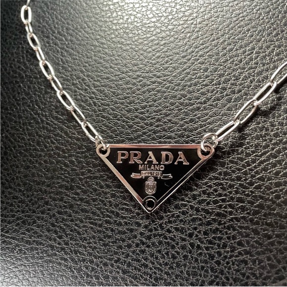 COPY - Repurposed/Upcycled Designer white Silver (PRADA) Charm Necklace … - Picture 3 of 4